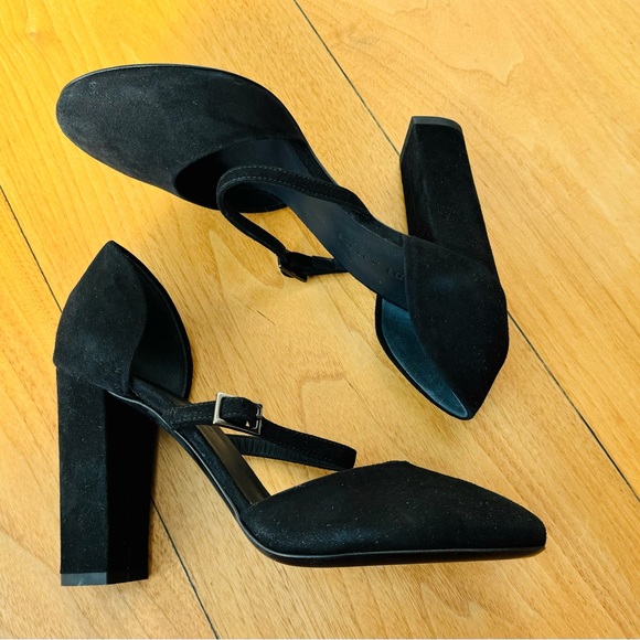 ❤️ JENNI KAYNE BLACK SUEDE LEATHER MARY JANE STRAP HEELS ROUND TOE 37 7 ITALY - Picture 10 of 13